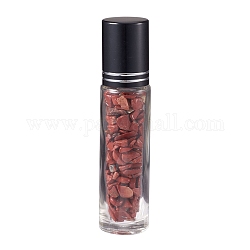 Bouteilles en verre de boule de rouleau, bouteille rechargeable d'huile essentielle, avec des perles de jaspe rouge, pour les soins personnels, 85x20mm, perles: 3x11~3x7 mm, capacité: 10 ml