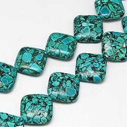 Chapelets de perles en turquoise synthétique, teinte, losange, 23~24x23~24x7mm, Trou: 1.5mm, Environ 18 pcs/chapelet, 15.7 pouce