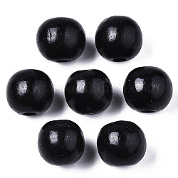 Perles de bois naturel peintes à la bombe, perles macramé grand trou, sans plomb, ronde, noir, 18.5~19.5x17.5mm, Trou: 5.5mm, environ 400 pcs/1000 g