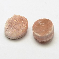 Galvánico cabochons de cristal druzy naturales, oval, teñido, rosa brumosa, 10x8x4~5mm