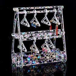 PH PandaHall Earring Holder with Mini Hangers, 2-Tiers Coat Hanger Jewelry Display Dangle Earring Hanging Organizer Acrylic Ear Studs Display Rack for Retail Show Personal Exhibition, 5.3x3.2x5.9inch