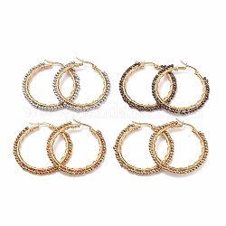 Стеклянные плетеные серьги-кольца, золотые серьги из нержавеющей стали 304 для женщин, разноцветные, 39x2.5 мм, штифты : 0.6 мм