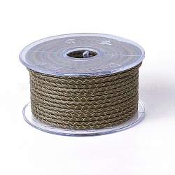 Cordón trenzado de cuero, cable de la joya de cuero, material de toma de diy joyas, verde oliva oscuro, 3mm, alrededor de 5.46 yarda (5 m) / rollo