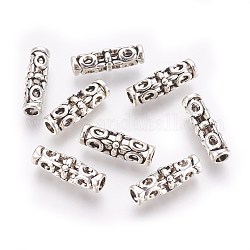 Tibetischer stil legierung perlen, Cadmiumfrei und Nickel frei und Bleifrei, Kolumne, Antik Silber Farbe, 18x7 mm, Bohrung: 3 mm