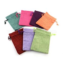 Polyester Imitation Burlap Packing Pouches Drawstring Bags, Mixed Color, 14x10cm