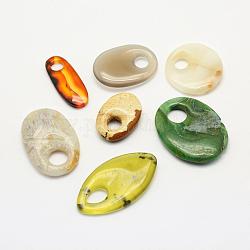 Colgantes naturales de piedra mezclada, Grandes colgantes agujero, oval, 24~39x11~27x2~6mm, agujero: 6~8 mm