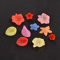 Mischfarbe transparente Acrylperlen, matt, Blume Perlkappen, ca. 9.5~62 mm Durchmesser, 4~24 mm dick, Bohrung: 1~5 mm