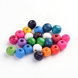Dyed Natural Wood Beads, Round, Nice for Children's Day Gift Making, Lead Free, Mixed Color, 8mmx7mm, hole: 3mm, about 6000pcs/1000g