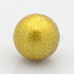 No Hole Frosted Spray Painted Brass Round Ball Beads Fit Cage Pendants, Gold, 16mm
