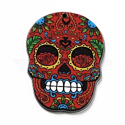 Halloween Acrylic Pendants, Skull, FireBrick, 38.5x30x2.5mm, Hole: 1.6mm