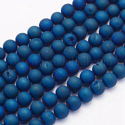 Chapelets de perles en agate druzy naturelle électrolytique, teinte, ronde, mat, bleu plaqué, 6mm, Trou: 1mm, Environ 62 pcs/chapelet, 15.7 pouce (40 cm)