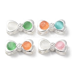 Crémaillère perles en alliage placage, avec la glace, sans cadmium et sans plomb, bowknot, couleur mixte, 6x13x5mm, Trou: 1.6mm
