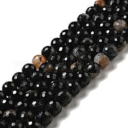 Chapelets de perles en tourmaline naturelle, ronde, facette, 8~8.5mm, Trou: 1.2~1.4mm, Environ 45~48 pcs/chapelet, 14.65''~15.08'' (37.2~38.3 cm)