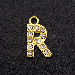 Legierung Rhinestone-Charme, golden, Kristall, Buchstabe, Buchstabe r, 12.5x8x2 mm, Bohrung: 1.5 mm