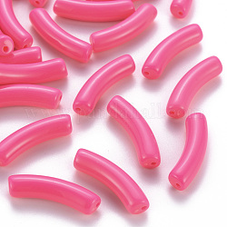 Abalorios acrílicos opacos, tubo curvado, color de rosa caliente, 32x9.5x8mm, agujero: 1.8 mm, aproximamente 330 unidades / 500 g