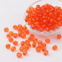Abalorios de acrílico transparentes, reronda facetas, naranja oscuro, 10mm, agujero: 1 mm, aproximamente 900 unidades / 500 g