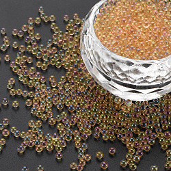 Bricolage 3 d art d'ongle de mini perles de verre de décoration, minuscules perles de clou de caviar, de couleur plaquée ab , ronde, Sandy Brown, 2mm, environ 450 g /sachet 