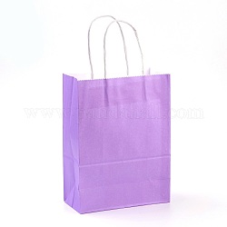 Sacs en papier kraft de couleur pure, sacs-cadeaux, sacs à provisions, avec poignées en ficelle de papier, rectangle, support violet, 21x15x8 cm