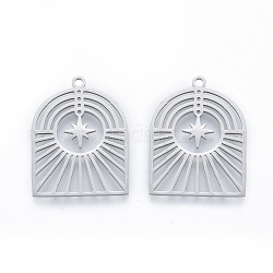 201 Stainless Steel Pendants, Arch with Star, Stainless Steel Color, 27x21x1mm, Hole: 1.6mm