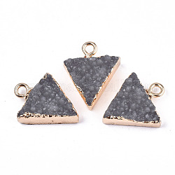 Druzy Resin Pendants, with Edge Light Gold Plated Iron Loops, Triangle, Gray, 17~18x15.5x6mm, Hole: 1.8mm