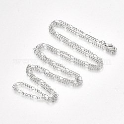 Fabricación de collar de cadena de figaro de hierro recubierto de latón, con cierre de langosta, Platino, 32 pulgada (81.5 cm)