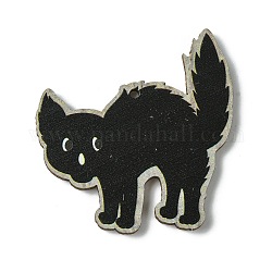 Gros pendentifs en bois imprimé simple face halloween, breloques en forme de chat, noir, 51x47.5x2.5mm, Trou: 2.5mm