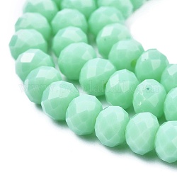 Chapelets de perles en verre opaque de couleur unie, facette, rondelle, turquoise, 10x8mm, Trou: 1mm, Environ 65~66 pcs/chapelet, 20.8~21.2 pouce (53~54 cm)