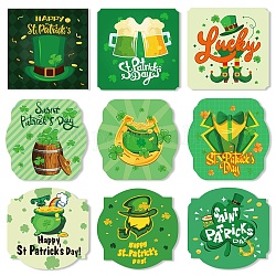 9 Blatt selbstklebende Kleeblatt-Etikettenaufkleber aus Papier zum Thema St. Patrick's Day, zur Dekoration von Partyflaschen, Viereck, grün, 100x100 mm