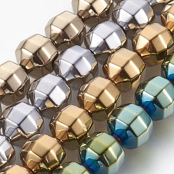 Electroplated Non-magnetic Synthetic Hematite Bead Strand, Round, Faceted, Mixed Color, 10x10.5mm, Hole: 1mm, about 42pcs/strand, 17.32 inch(44cm)
