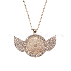 Alloy Big Pendants Cabochon Settings, with Crystal Rhinestone, Cadmium Free & Lead Free, Flat Round with Wing, Light Gold, Tray: 25mm, 41.5x60x3.5mm, Hole: 5x3.5mm