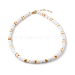 Colliers de perles heishi en argile polymère, avec perles en laiton et 304 pince en acier inoxydable pour pince de homard, or, Sandy Brown, 15.75 pouce (40 cm)