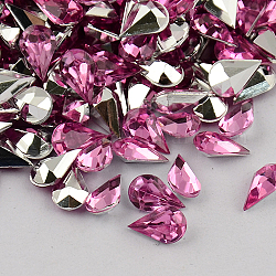 Garment Accessories Pointed Back Taiwan Acrylic Rhinestone Cabochons, Faceted Teardrop, Hot Pink, 12x7x4.5mm
