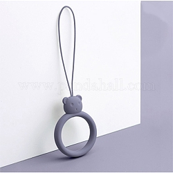 Ring with Bear Shapes Silicone Mobile Phone Finger Rings, Finger Ring Short Hanging Lanyards, Medium Purple, 9.5~10cm, Ring: 40x30x9mm