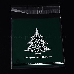 Sacchetti del opp cellofan rettangolo, con albero di Natale modello, verde scuro, 14x9.9cm, 