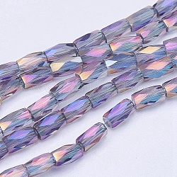 Chapelets de perles en verre transparent électrolytique, plein arc-en-plaqué, facette, colonne, support violet, 5x3mm, trou: 0.5mm, environ 100 pcs/chapelet, 19.4 pouces