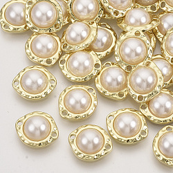 Light Gold Plated Alloy Links connectors, with ABS Plastic Imitation Pearl Beads, Half Round, Creamy White, 13x11.5x5mm, Hole: 1.4mm