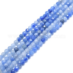 Chapelets de perles en aventurine bleue naturelle, facette, ronde, 2mm, Trou: 0.6mm, Environ 154 pcs/chapelet, 15.16''~15.55'' (38.5~39.5 cm)