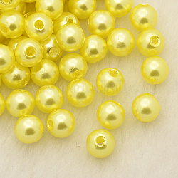 Perles acryliques de perles d'imitation, teinte, ronde, jaune, 6x5.5mm, Trou: 1.5~2mm, environ 4500 pcs / livre