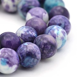 Chapelets de perle ronde en jade d'un océan blanc synthétique, teinte, bleu violet, 6mm, Trou: 1mm, environ 64pc / brin, 15.7 pouce