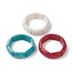 Stretch-Armbänder aus gefärbten, synthetischen, türkisfarbenen, rechteckigen Perlen, Fliesenarmband, Mischfarbe, Innendurchmesser: 2-1/8 Zoll (5.5 cm)