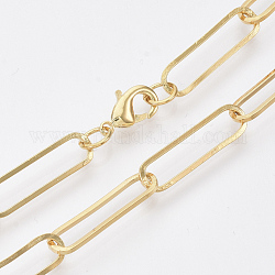 Fabricación de collar de cadena de clip de papel ovalado plano de latón, con cierre de langosta, real 18k chapado en oro, 19.68 pulgada (50 cm), link: 22x6x1 mm