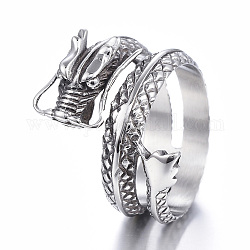 316 Surgical Stainless Steel Wide Band Rings, Dragon, Antique Silver, 19mm