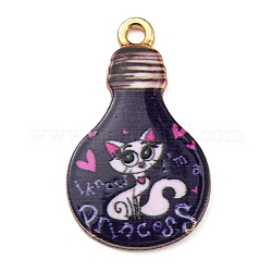 合金ペンダント  鉛フリー＆カドミウムフリー＆ニッケルフリー  猫の形をした電球  ブラック  28x17x1.5mm  穴：1.8mm