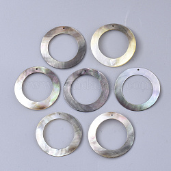 Black Lip Shell Pendants, Ring, Gray, 30x0.6~2mm, Hole: 1.2mm