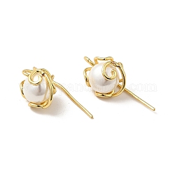ABS Pearl Flower Dangle Earrings, Rack Plating Brass Jewelry for Women, Real 18K Gold Plated, 30.5mm, Pin: 1mm