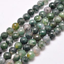 Natur Moos Achat Perlen Stränge, Runde, facettiert, Meergrün, 6 mm, Bohrung: 1 mm, ca. 65 Stk. / Strang, 15.5 Zoll