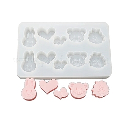 Moldes de silicona, moldes de resina, para resina uv, fabricación de joyas de resina epoxi, conejo y corazón y oso, blanco, 193x120x18mm