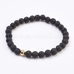 Natural Lava Rock Stretch Bracelets, with Brass Round Bead Spacers, 2-1/8 inch(5.3cm)