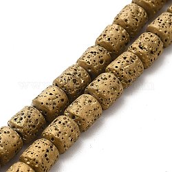Fili di perle di roccia lavica naturale elettrodeposta, colonna, oro placcato, 8x6.5mm, Foro: 1 mm, circa 50~51pcs/filo, 15.35~15.55 pollice (39~39.5 cm)