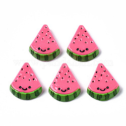 Spray Painted Resin Cabochons, Watermelon with Smile, Deep Pink, 26~27x22~23x6.5mm